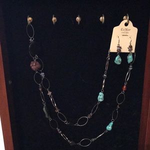 36 inch stone necklace and earrings